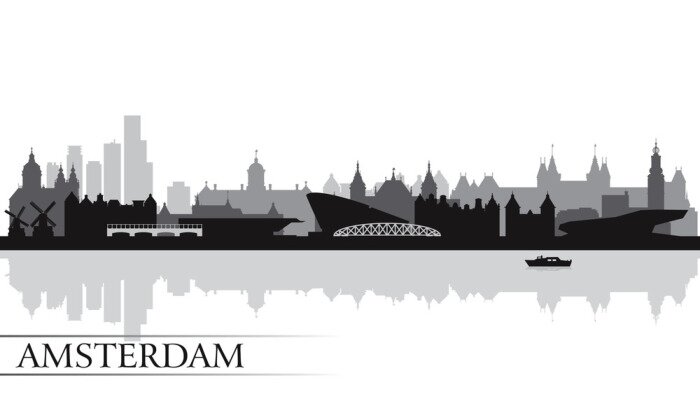 Poster Skyline von Amsterdam schwarz und weiß