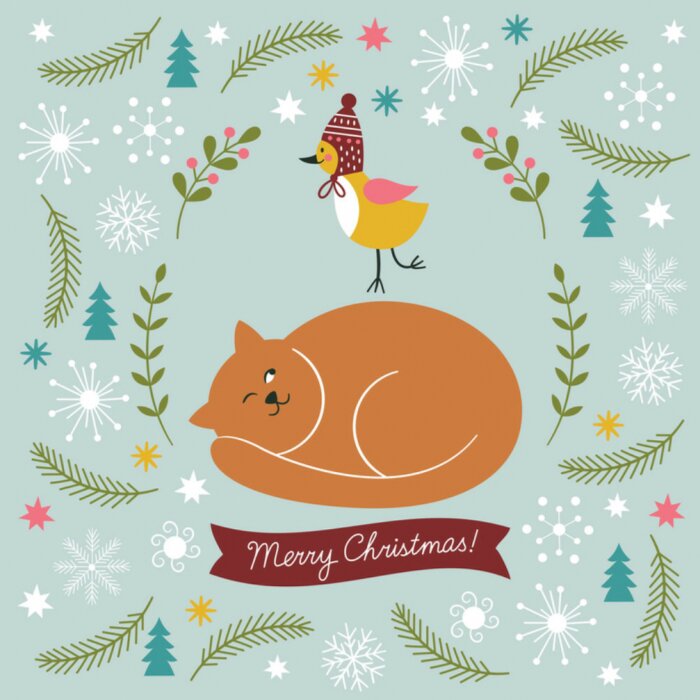 Poster Slapende kat voor Kerstmis