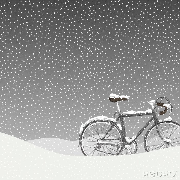Poster Sneeuw Behandelde Fiets Illustratie, Calm Winter Scene