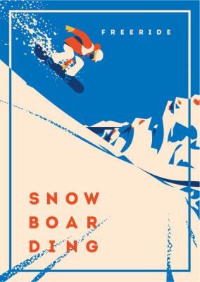 Poster Snowboarden retro illustratie