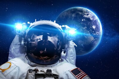 Poster Space NASA astronaut portret tegen de achtergrond van de aarde