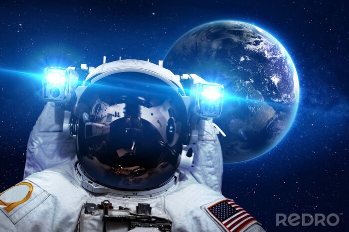 Poster Space NASA astronaut portret tegen de achtergrond van de aarde