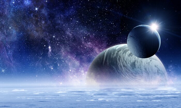 Poster Space planets and nebula . Mixed media