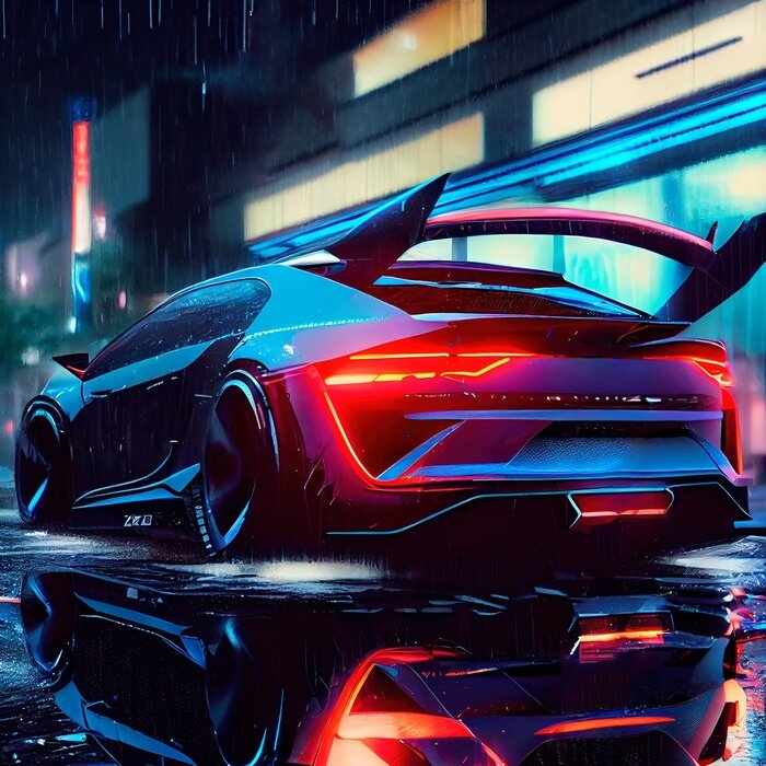 Poster Sportwagen met rode lichten