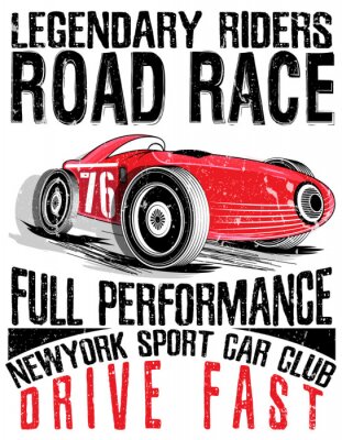 Poster Sportwagen race. Auto voor afdrukken. Vector old school race poster.