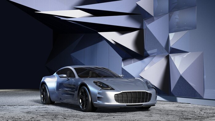 Poster Sportwagen tegen een futuristisch decor