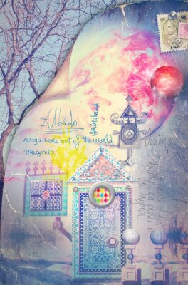 Sprookjes huis in de zonsopgang