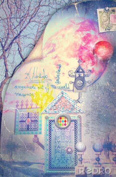 Poster Sprookjes huis in de zonsopgang