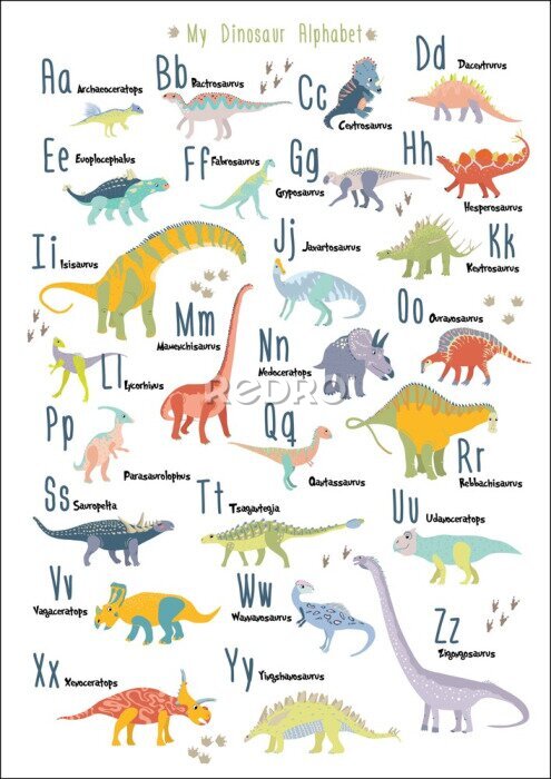 Poster Sprookjesachtig dinosaurus kinderalfabet