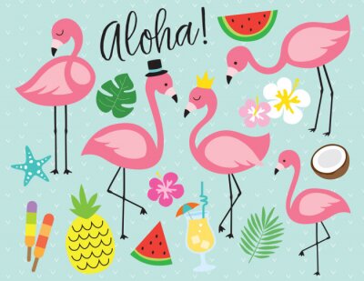 Poster Sprookjesachtige flamingo's in de tropen
