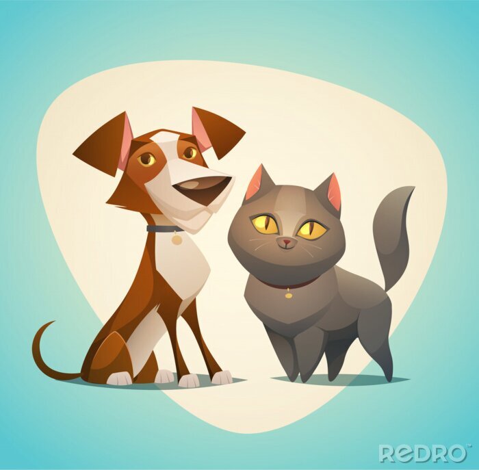 Poster Sprookjesachtige kat en hond