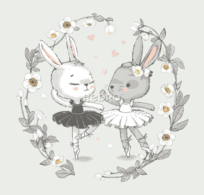 Poster Sprookjesachtige konijntjes dansen als ballerina's