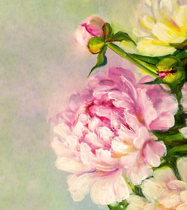 Poster Sprookjesachtige pioenrozen in renaissance uitvoering