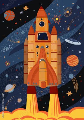 Poster sprookjesachtige ruimteraket