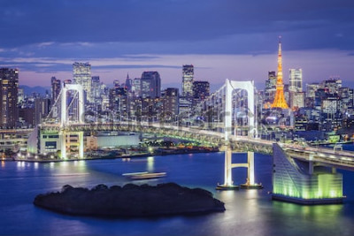 Poster Stadsgezicht en brug in Tokio