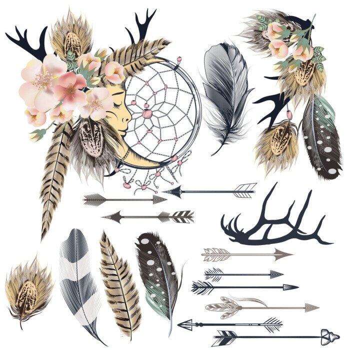 Poster Stammen vector boho ontwerpelementen van de manier vastgestelde