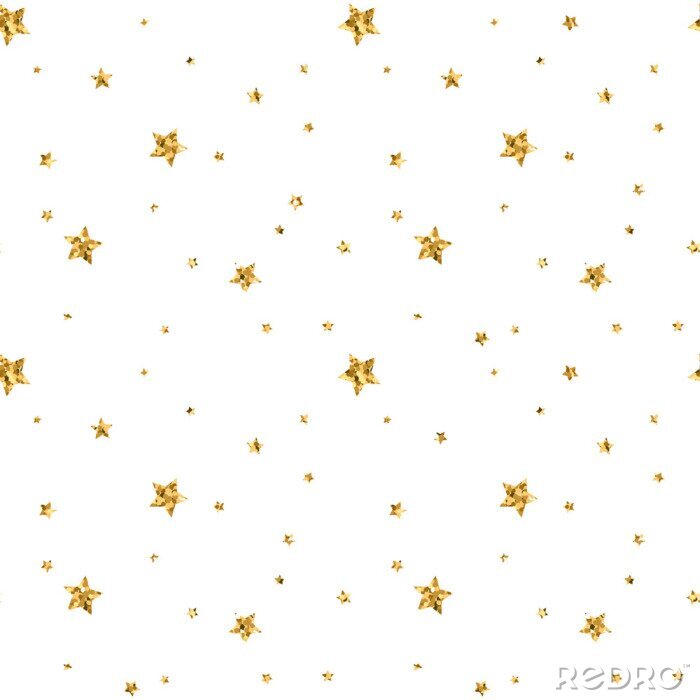 Poster Stars stippen naadloze patroon van goud en wit retro achtergrond. Abstracte heldere gouden ontwerp voor de achtergrond, kerst decoratie, confetti, textiel, verpakking. Symbool vakantie Vector illustra