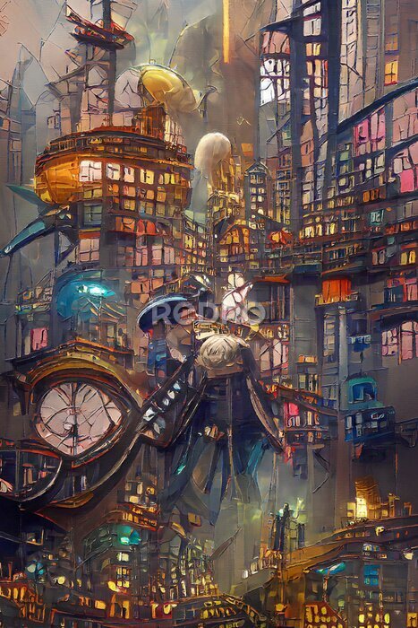 Poster Steampunk-stad