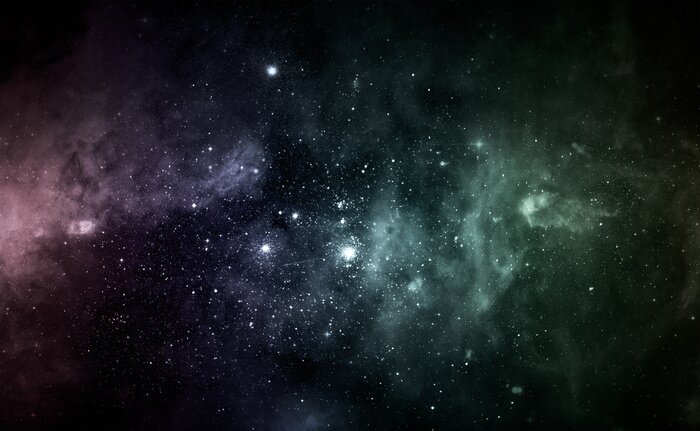 Poster Sterren met groene, blauwe en rode wolken