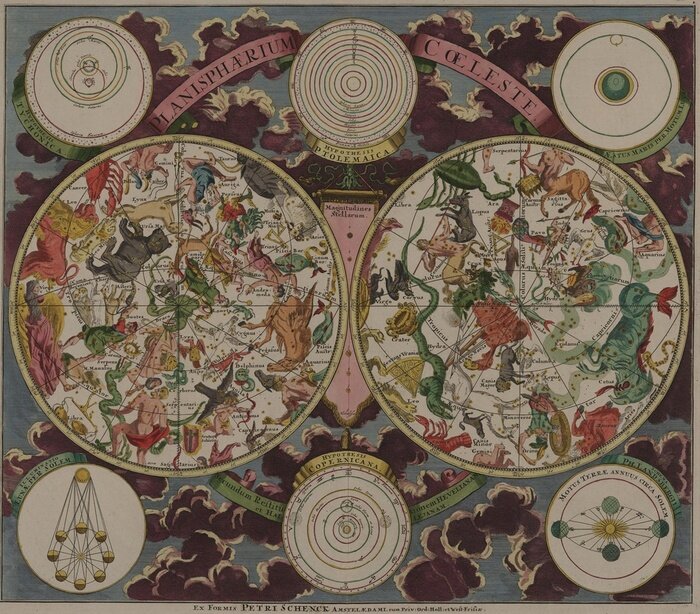 Poster Sterrenbeelden op een retro kaart