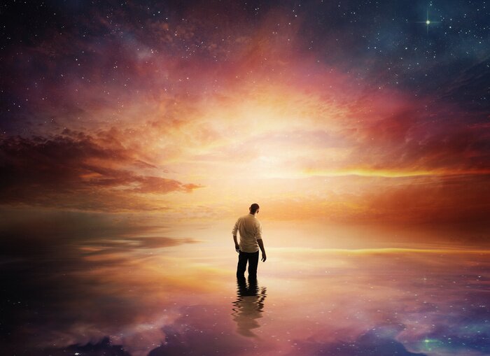 Poster Sterrenhemel tijdens zonsondergang