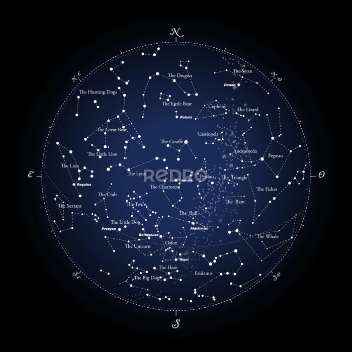 Poster Sterrenkaart met sterrenbeelden