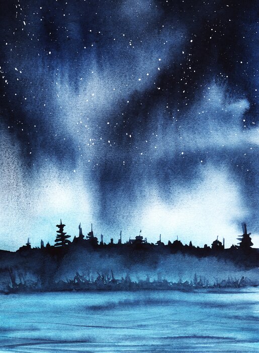 Poster Sterrennacht op het meer