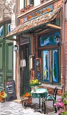 Poster Straat in Parijs - illustratie