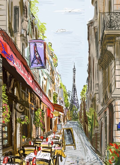 Poster Straat in parijs - illustratie