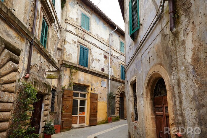 Poster Straat van het middeleeuwse dorp.