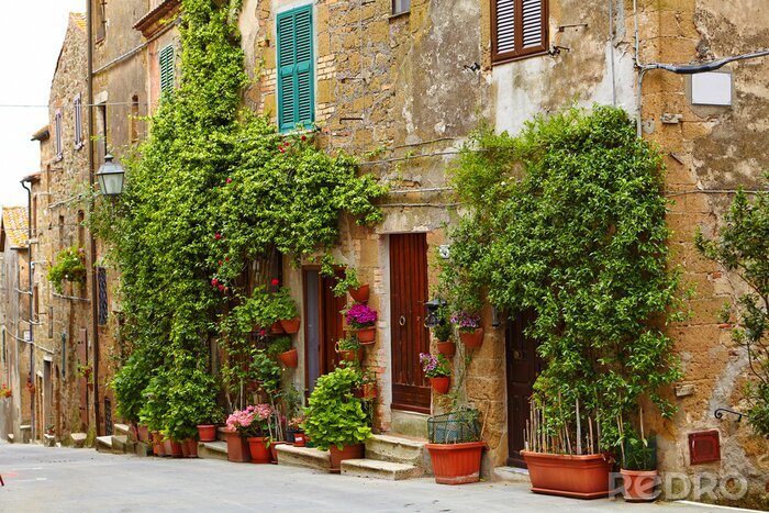 Poster Straat van het middeleeuwse dorp. Italië, Toscane