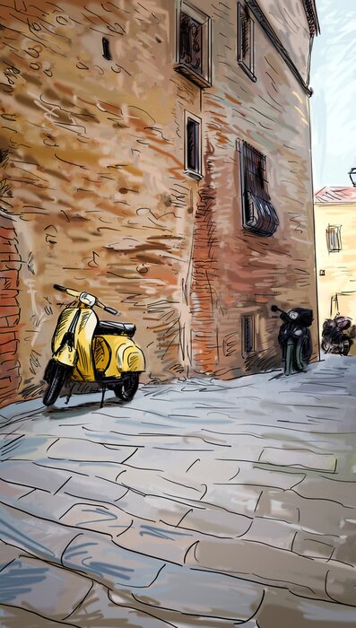 Poster Straten van Toscane op kleurenillustratie