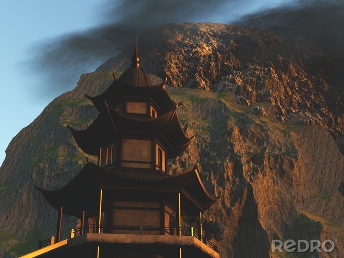 Poster Sun temple - Buddhist shrine in the Himalayas 3d rendering