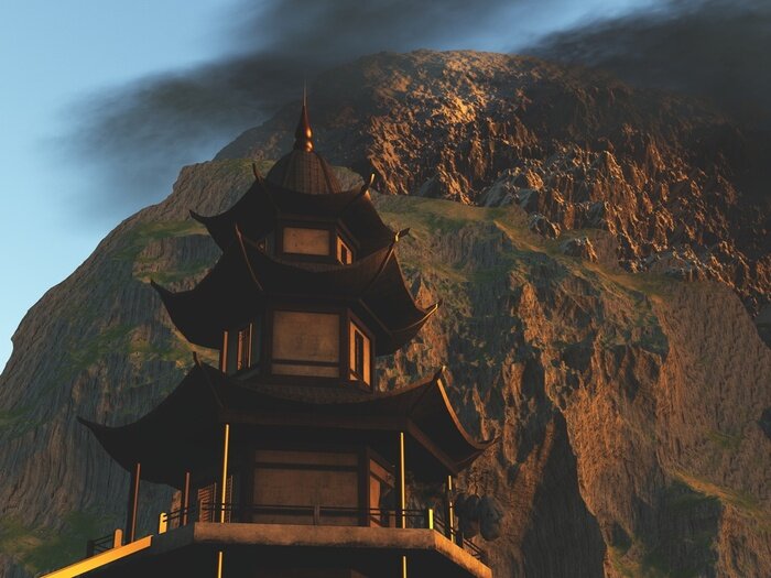 Poster Sun temple - Buddhist shrine in the Himalayas 3d rendering