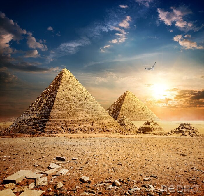 Poster Sunset over pyramids