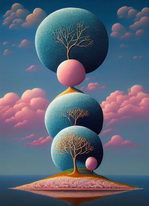 Poster surrealistisch land van bomen