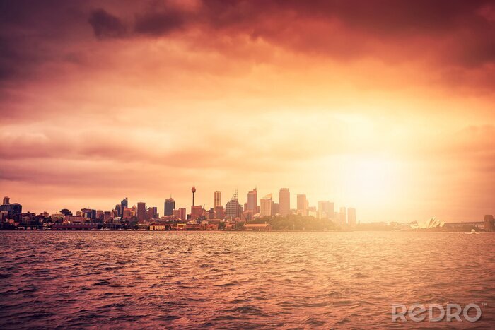 Poster Sydney skyline bij zonsondergang