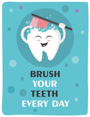 Poster Tand met een tandenborstel, het glimlachen