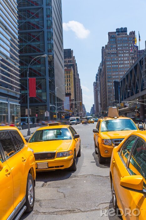 Poster Taxi's en New Yorkse wolkenkrabbers