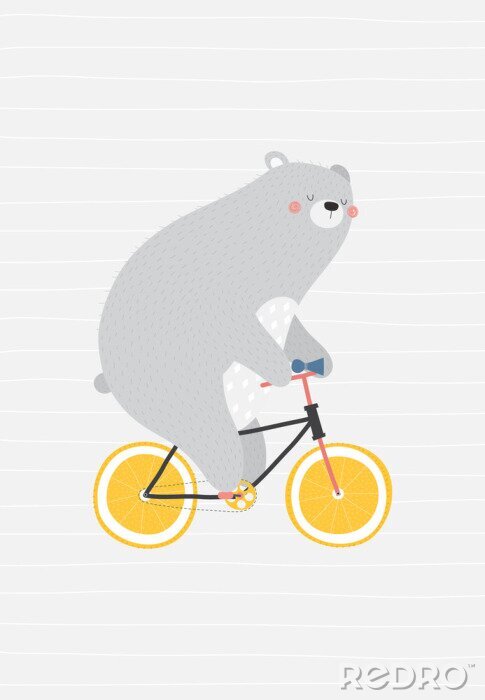 Poster Teddybär im skandinavischen Stil auf einem Fahrrad