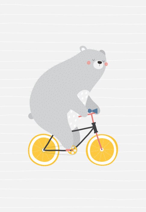 Poster Teddybär im skandinavischen Stil auf einem Fahrrad