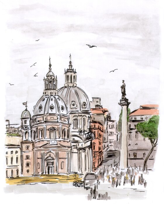 Poster Tekening van de markt in Rome