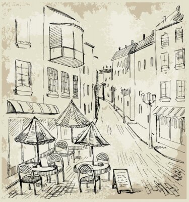 Tekening van een straatcafé