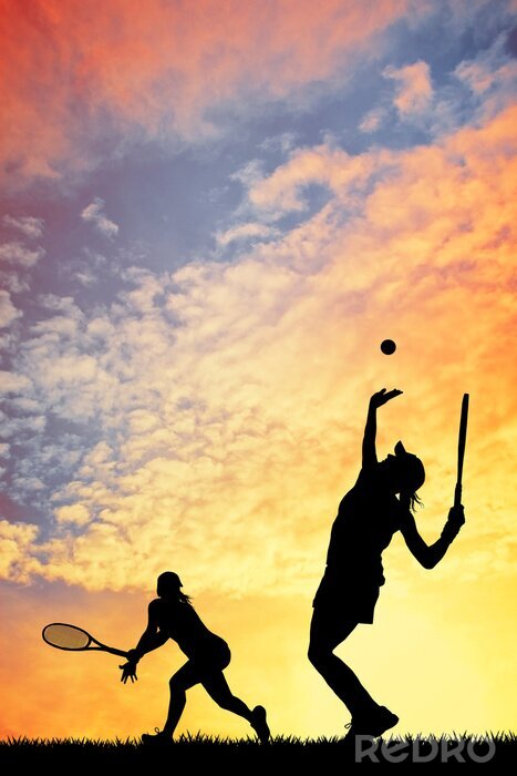 Poster Tennissen bij zonsondergang