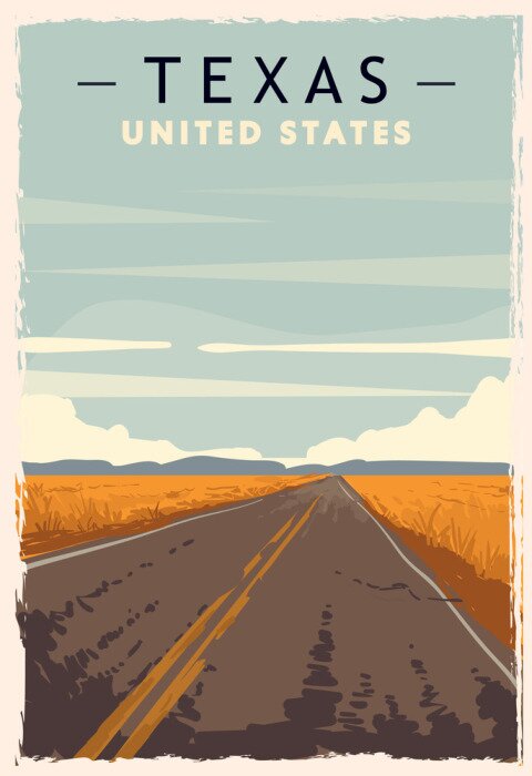 Poster Texas retro poster. USA Texas travel illustration.