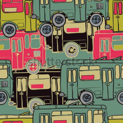 Poster Textiel naadloos patroon van gekleurde bussen