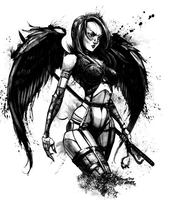 Poster The angel of death with a katana