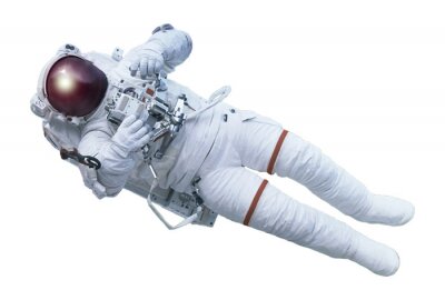 Poster The astronaut, with the device in hands, in a space suit, isolated on a white background. Elements of this image were furnished by NASA