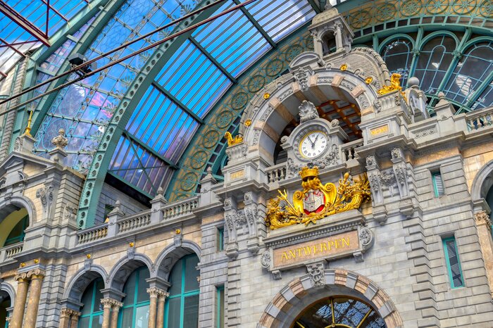 Poster The interior of the Antwerp (Antwerpen), Belgium railway station.