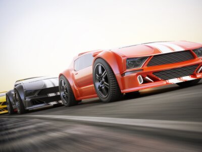 Fotobehang The race , Exotic sports cars racing with motion blur